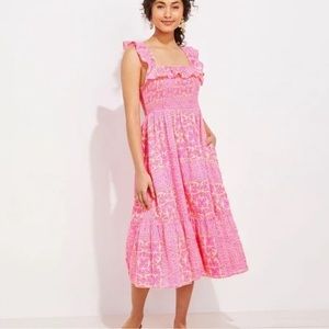 Vineyard Vines Pink Tortola Smocked MIdi Dress size S